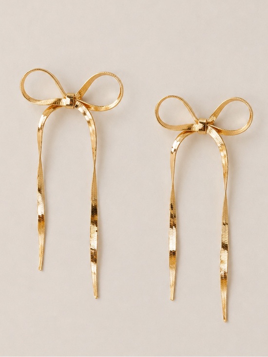 Anthropologie Jewelry - New! Classic Gold Snake Chain Bow Earrings (1004) NWOT